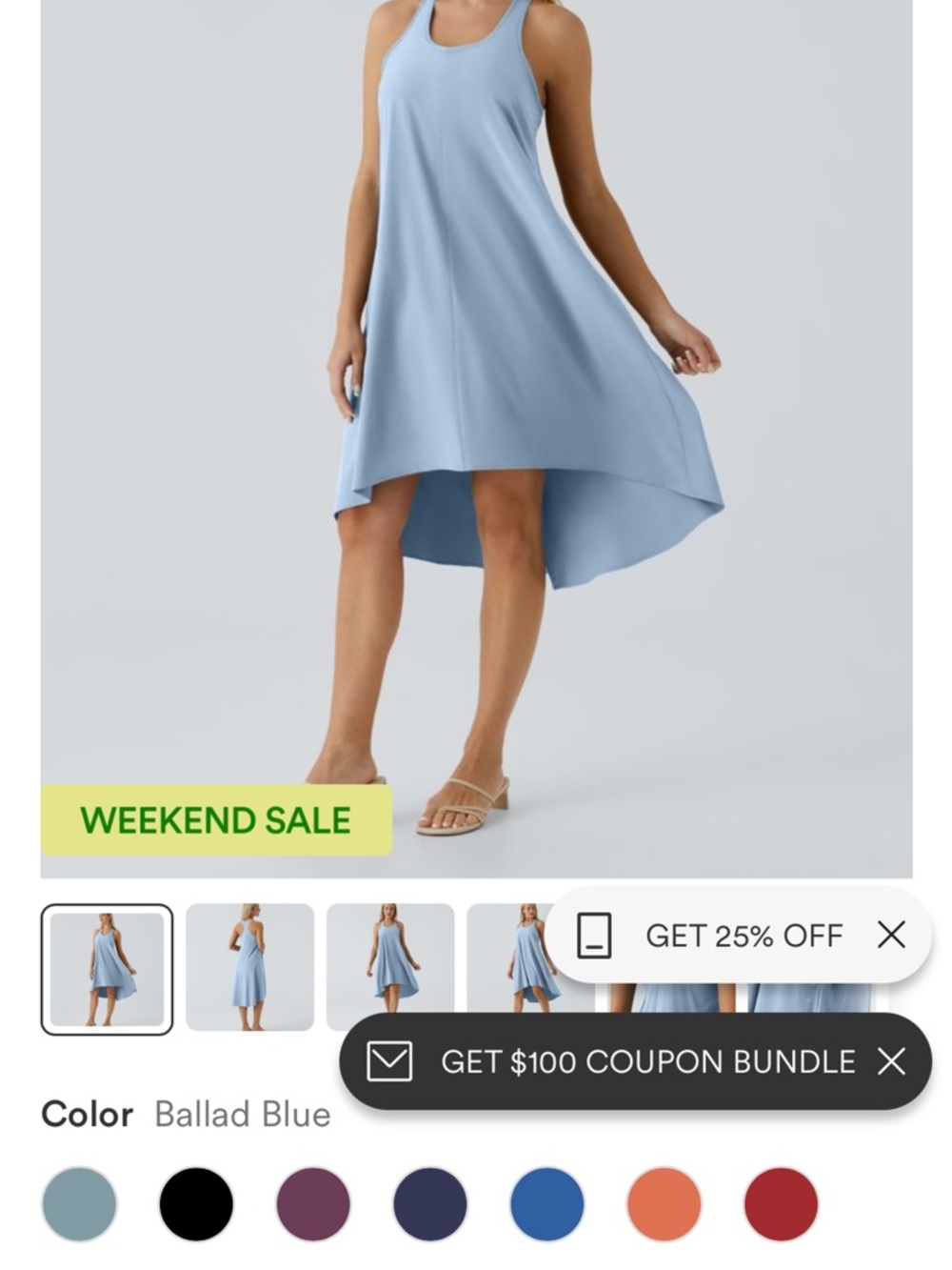 HALARA Ballad Blue Racerback High-Low Swing Dress Size L
